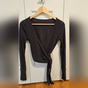 Spiritual Gangster Charcoal Ribbed Wrap Crop Top